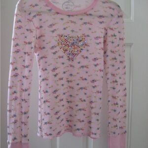 Hippie Ink Hearts & Roses Lightweight Thermal Cotton T Shirts Lot of 2 Blue/Pink